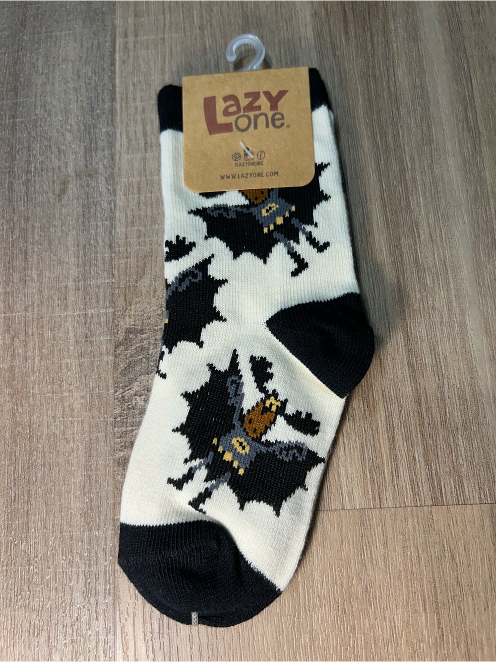 Lazy One Cream, Black & Gold Bat Moose Pattern Kids Crew Socks